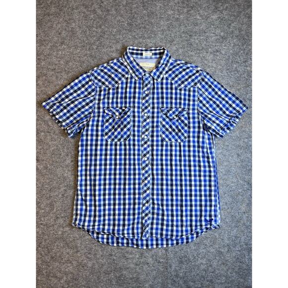American Eagle Outfitters Other - American Eagle Outfitters Men's L Button-Up Shirt Blue Check Pearl Snap Pockets
